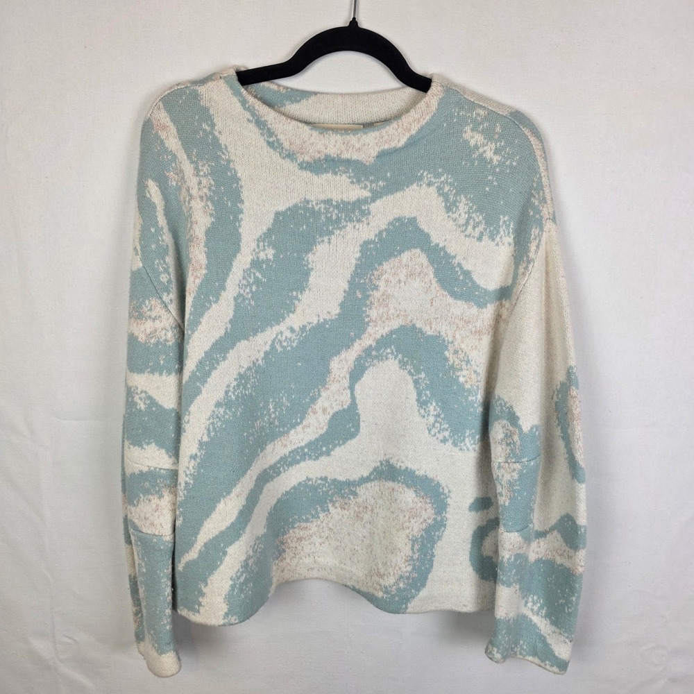Sleeping on Snow Anthropologie Blue Cream Metallic Marble Knit Sweater‎ Small - Picture 2 of 7